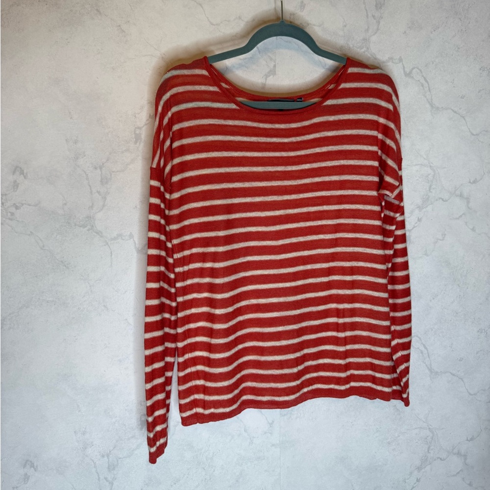 Vince linen knit striped orange and white pullover sweater
